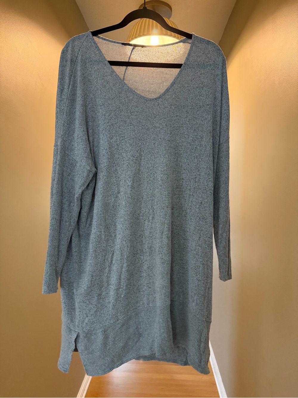 Light Grey V-Neck Long Sleeve Women's Light Sweater Dress